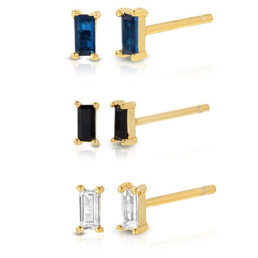 Baguette stud earring sterling silver-sapphire emerald, onyx, diamond simulants