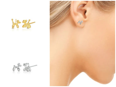 Balloon Poodle Stud Earrings Sterling Silver