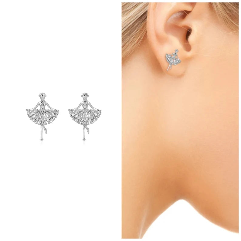 Ballerina Dancer .925 Sterling Silver Stud Earring