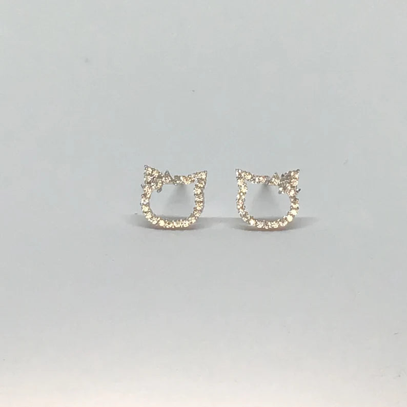 Cat Ears Stud Earrings in Sterling Silver