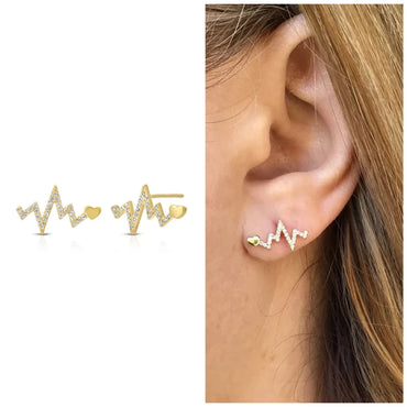 Heartbeat Stud Earrings Lifeline Pulse EKG Sterling Silver