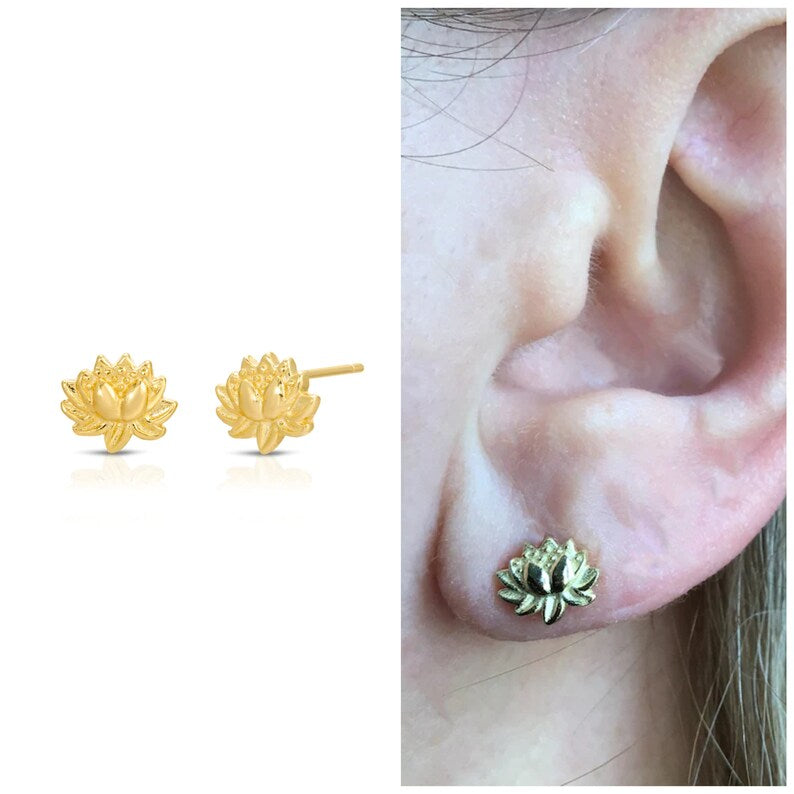 Lotus flower stud earring sterling silver