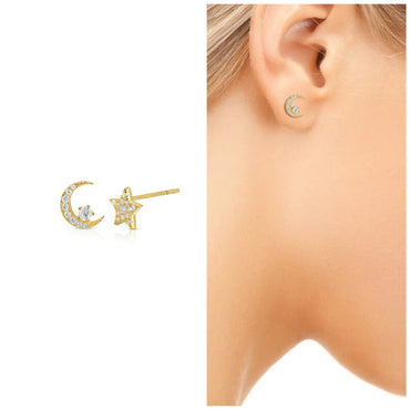 Moon and Star Stud Earrings
