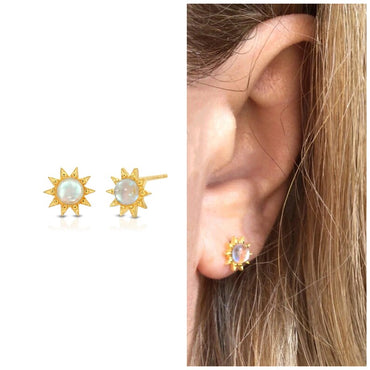 Moonstone sun stud earring sterling silver