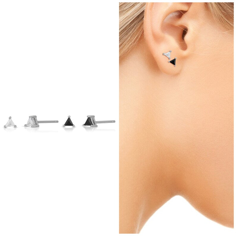 Onyx tiny triangle stud earring sterling silver