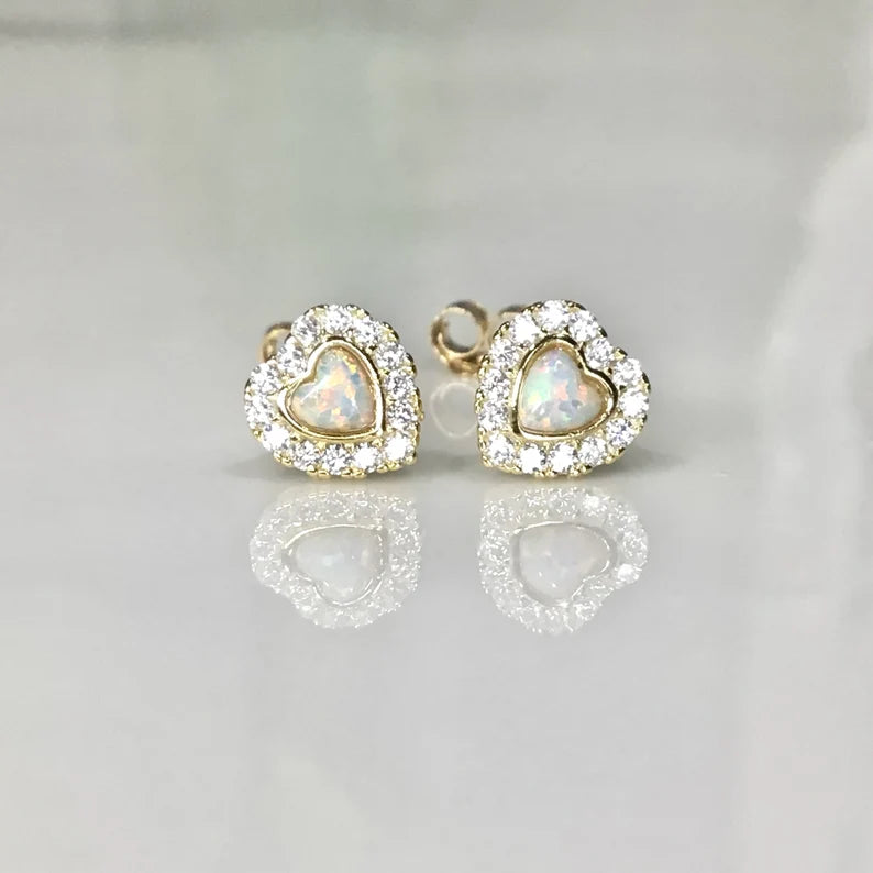 Opal heart stud earring sterling silver