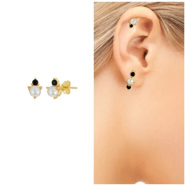 Pearl onyx Stud Earrings Sterling Silver