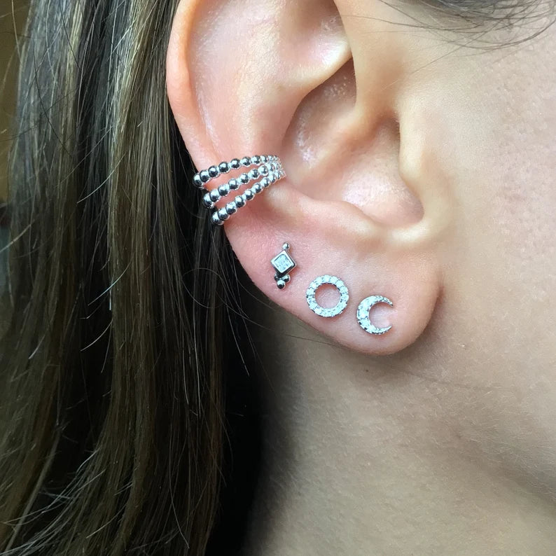 Set of 6 single circle stud earrings sterling silver