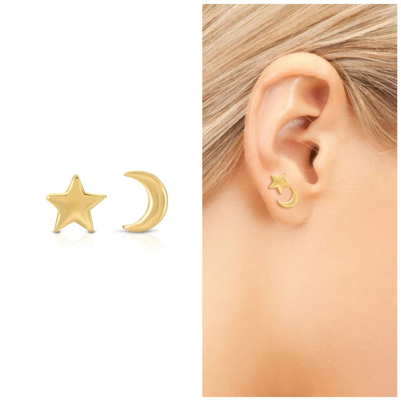 Silver Star & Moon Stud Earring