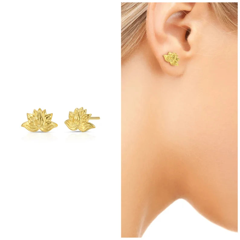 Sterling Silver Lotus Blossom Flower Stud Earrings
