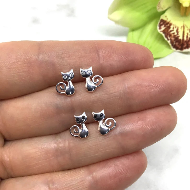 Sterling Silver Super Cute Cat Stud Earring