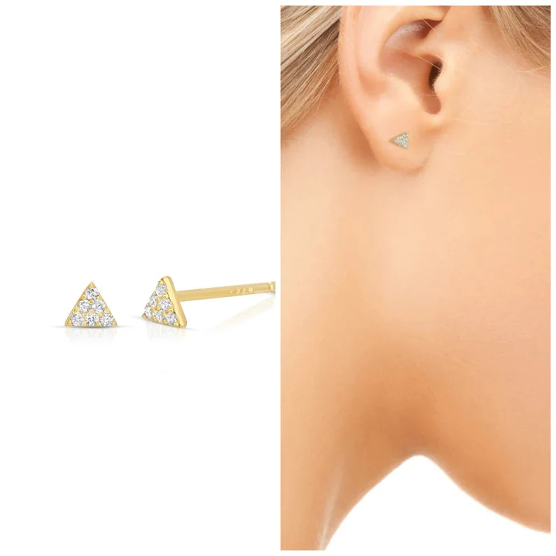 Sterling Silver Teeny Tiny CZ Triangle Piercing/Cartilage Earrings