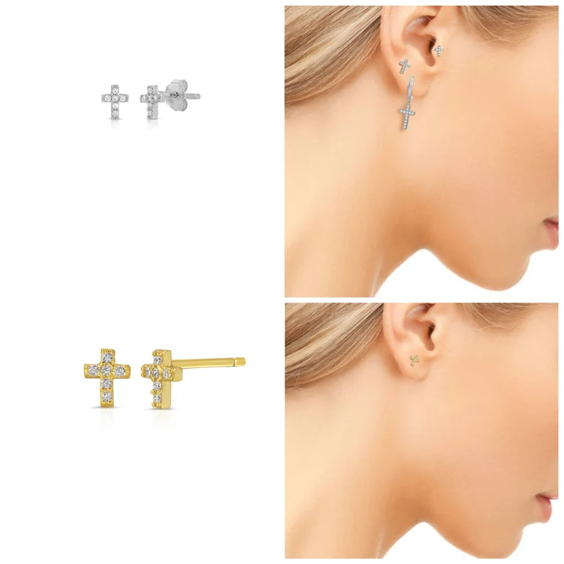 Tiny Cross Crystal Stud Earring