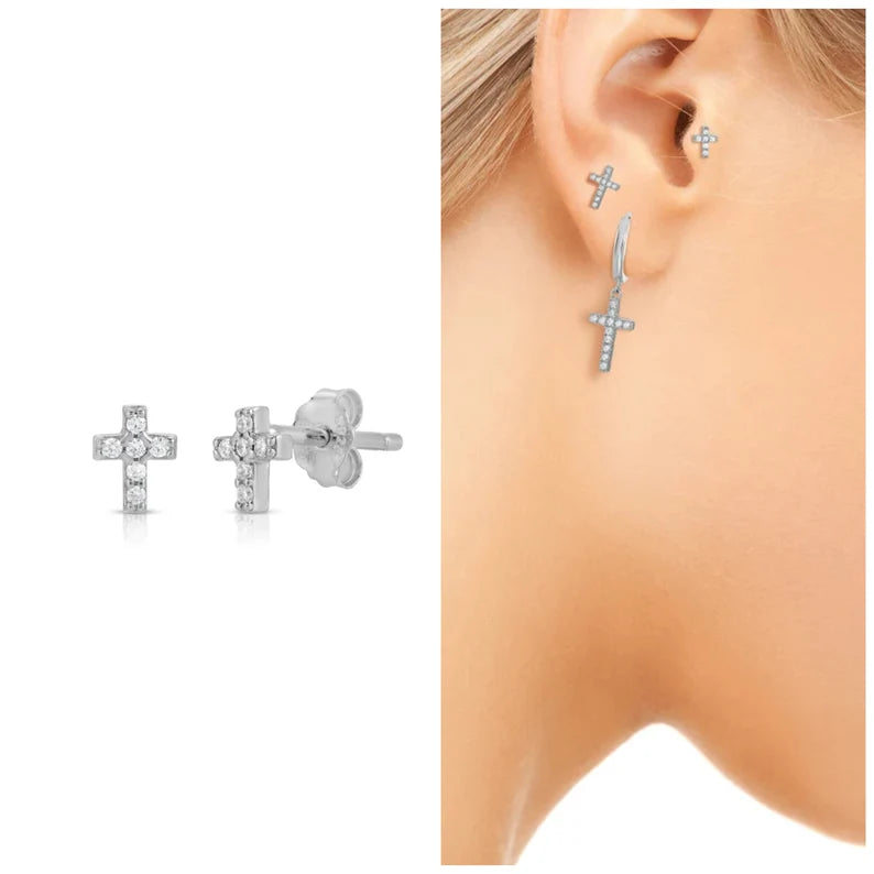 Tiny Cross Crystal Stud Earring