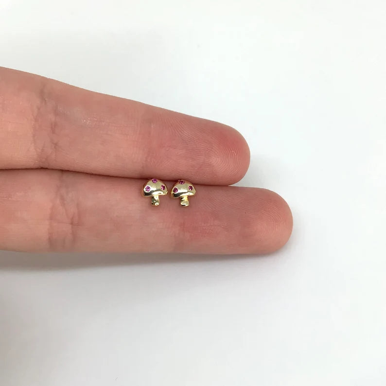 Tiny mushroom stud earring sterling silver