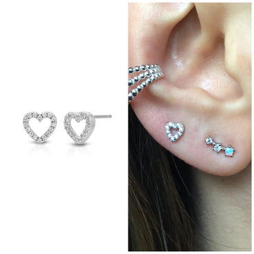 Tiny Silver Open Heart Stud Earring