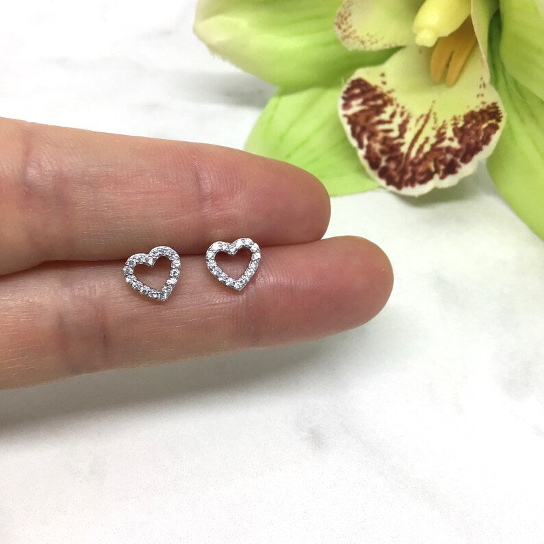 Tiny Silver Open Heart Stud Earring