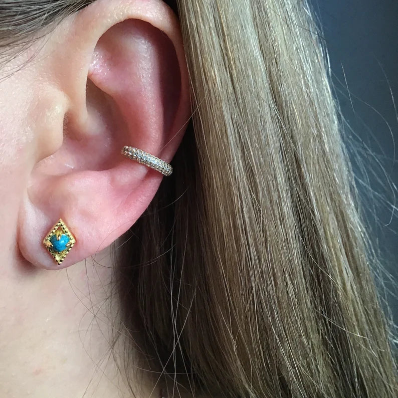 Turquoise Simulant Rhombus Stud Earring Sterling Silver