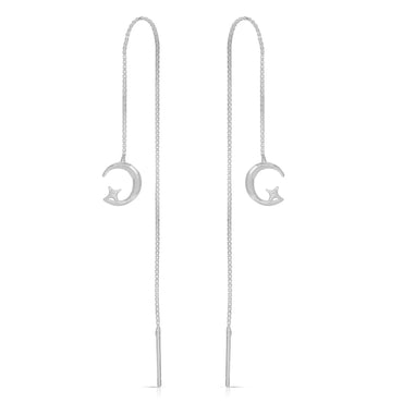 Crescent moon and star ear threader sterling silver