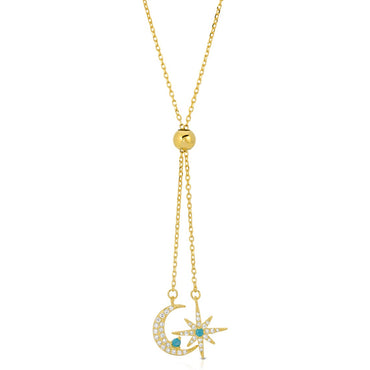 Moon and North Star Necklace in Sterling Silver