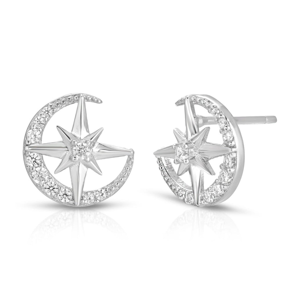 Moon and Star Earrings Sterling Silver