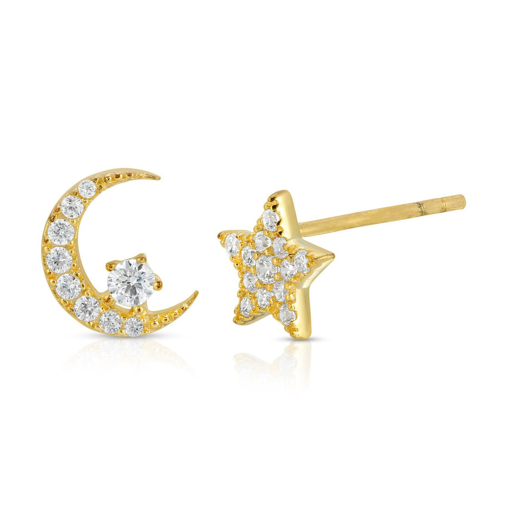 Moon and Star Stud Earrings