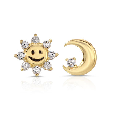 Moon and sun mismatched stud earrings sterling silver