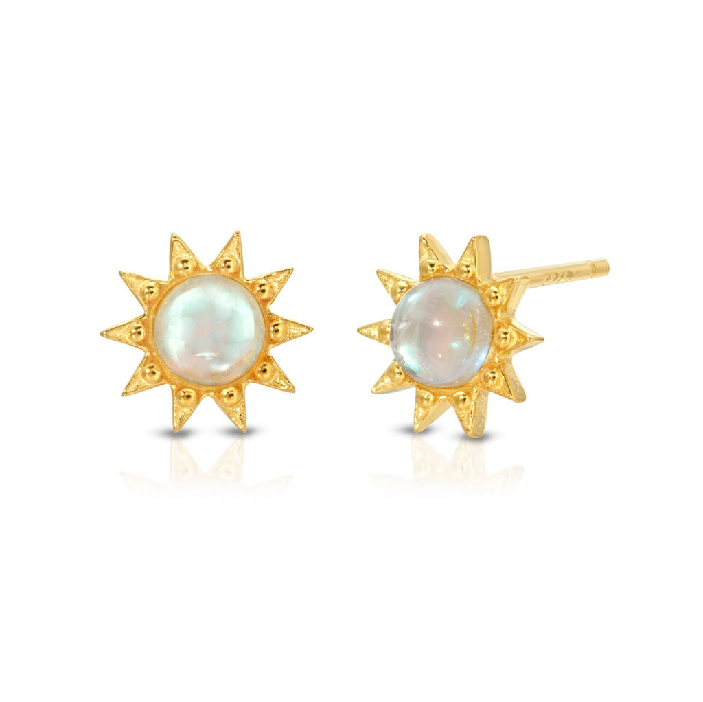 Moonstone sun stud earring sterling silver