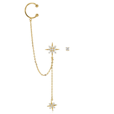 North Star stud earring with ear cuff and extra tiny earring