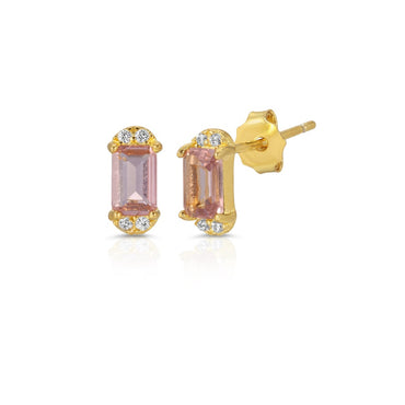 Pink topaz baguette stud earring sterling silver