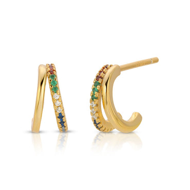 Rainbow diamond hoop stud earring