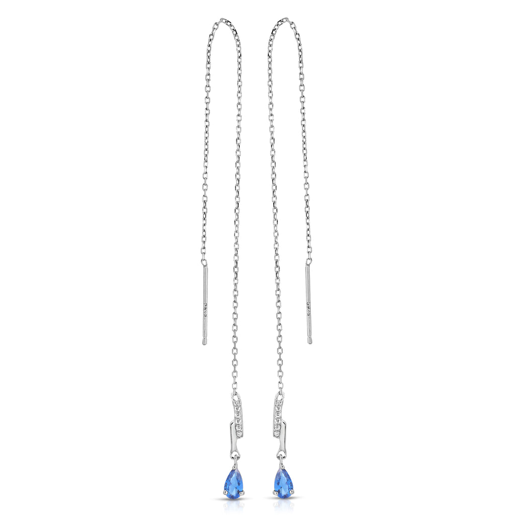 Sapphire tiny teardrop chain ear threader sterling silver