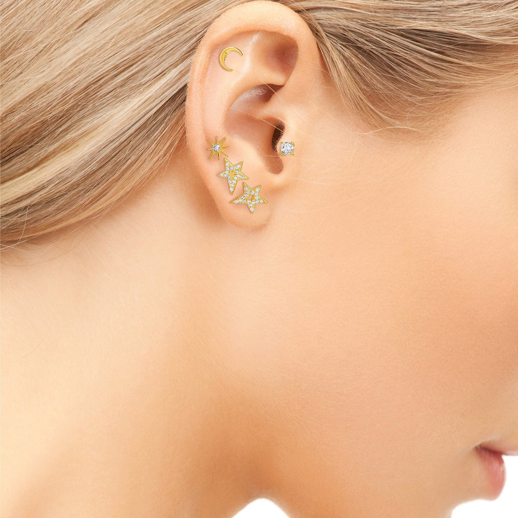 Set of 6 celestial tiny single stud earring sterling silver