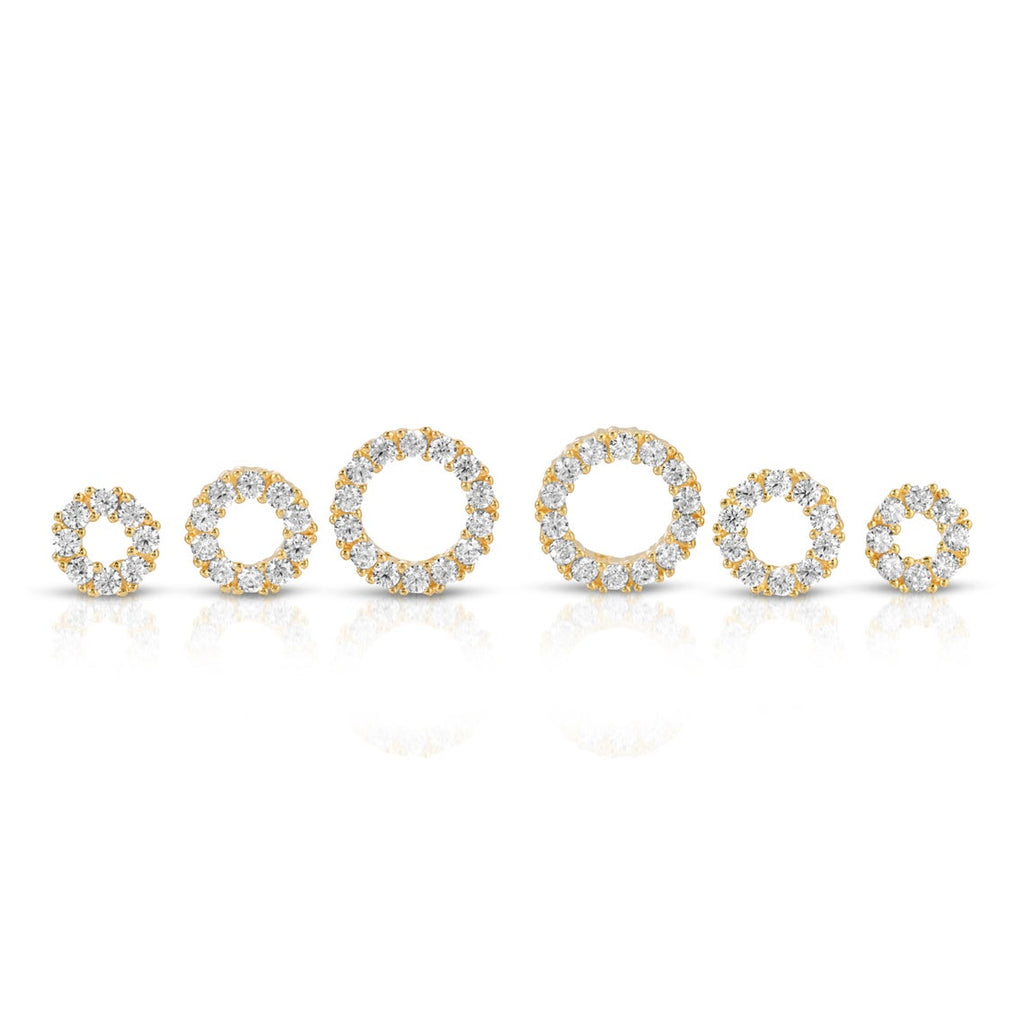 Set of 6 single circle stud earrings sterling silver