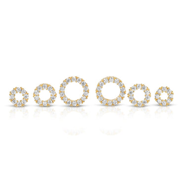 Set of 6 single circle stud earrings sterling silver