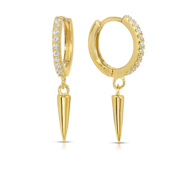 Silver Spike Small Hoop Earrings with Gems