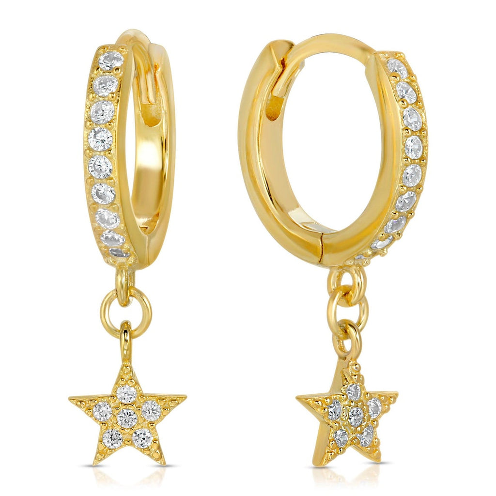 Star Hoop Earring Sterling Silver with Gems