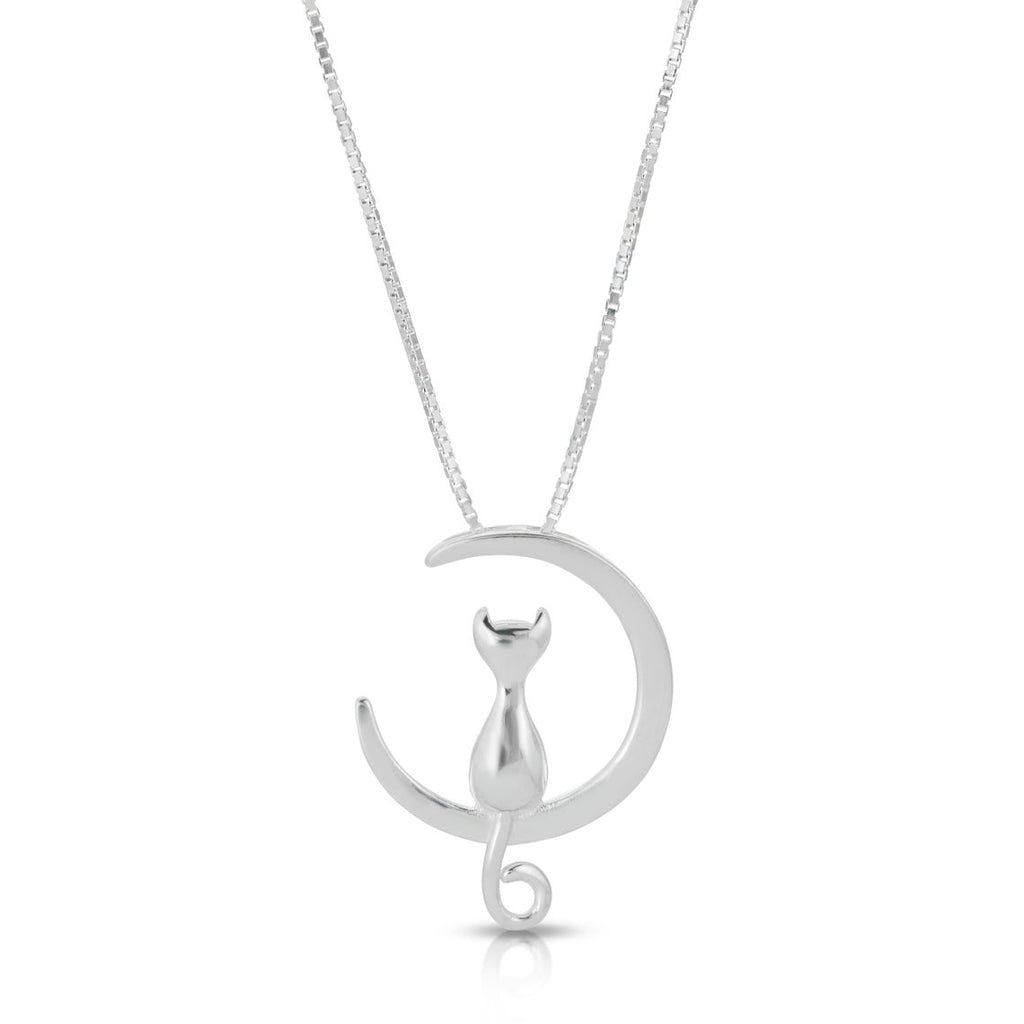 Sterling Silver Cat On The Moon Necklace