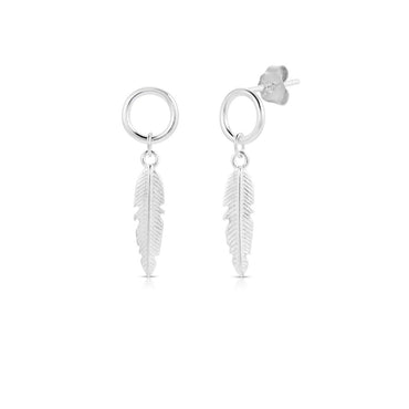 Sterling Silver Feather Drop Dangle Stud Earrings