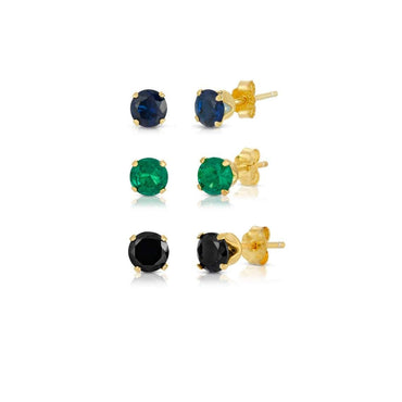 Tiny Gem Stud Earring sSterling Silver - Emerald, Onyx, Sapphire