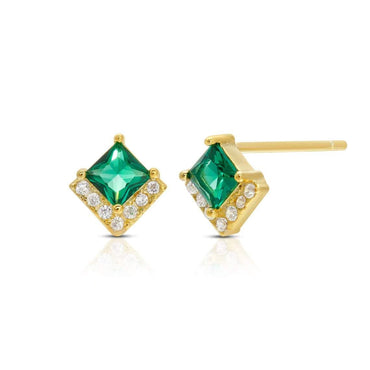 Tiny emerald stud earring sterling silver