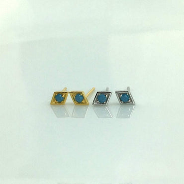 Tiny turquoise simulant rhombus stud earrings sterling silver