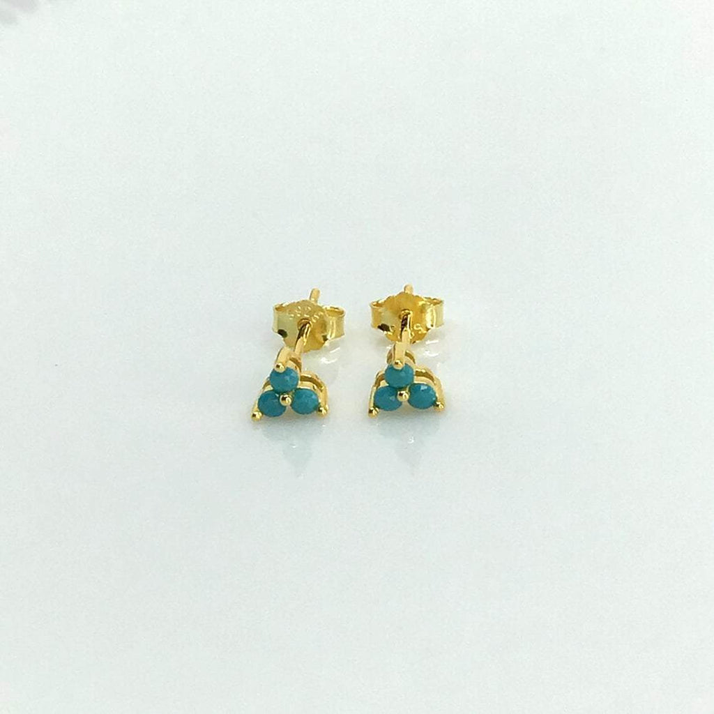 Tiny turquoise trinity flower stud earring sterling silver