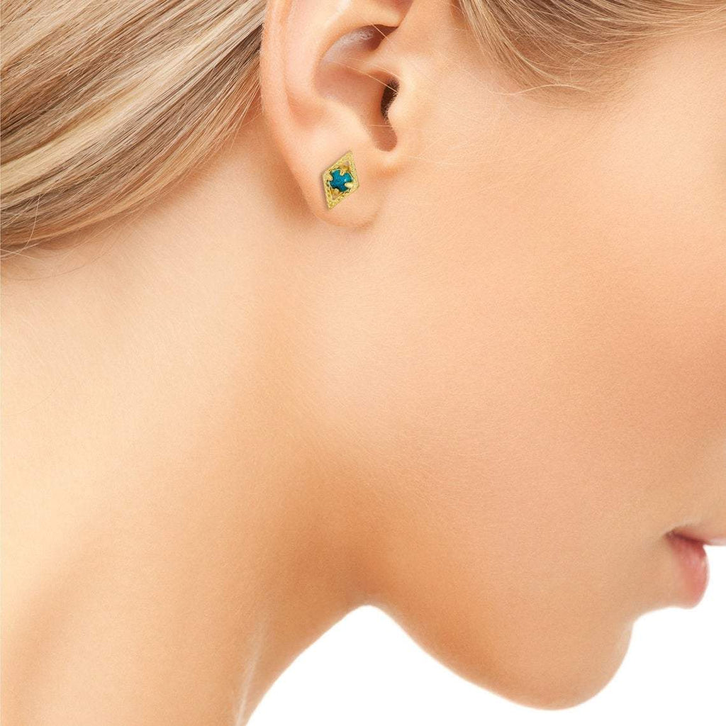 Turquoise Simulant Rhombus Stud Earring Sterling Silver