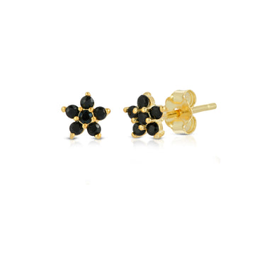 Teeny Tiny CZ Flower Stud Earrings in Sterling Silver - Sapphire, Onyx, Diamond
